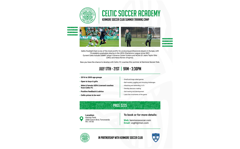 Register Now for our Celtic FC Summer Soccer Camp